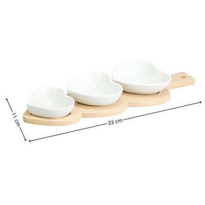 Serveringssæt Hjerteformede Skåle 33x11 cm Hvid Porcelæn