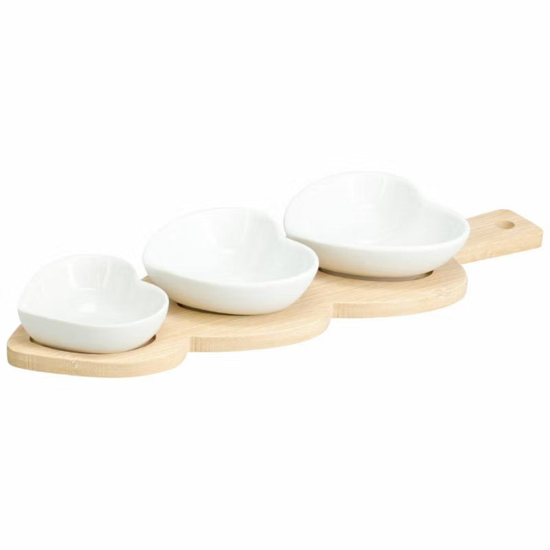 Serveringssæt Hjerteformede Skåle 33x11 cm Hvid Porcelæn