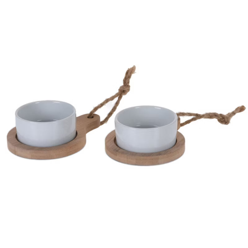 Serveringssæt med 2 Skåle 7x4 cm Hvid Bambus