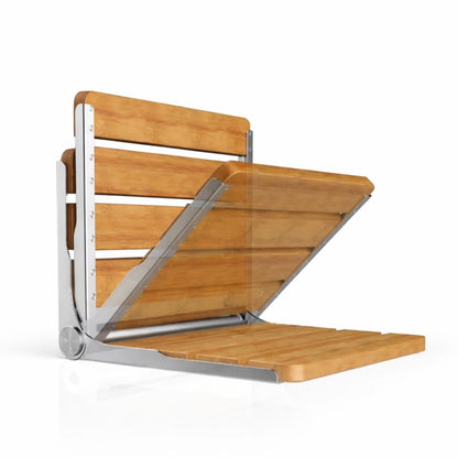 Sammenklappeligt Brusesæde i Rustfrit Stål og Rød Eg 220 kg 40x34 cm