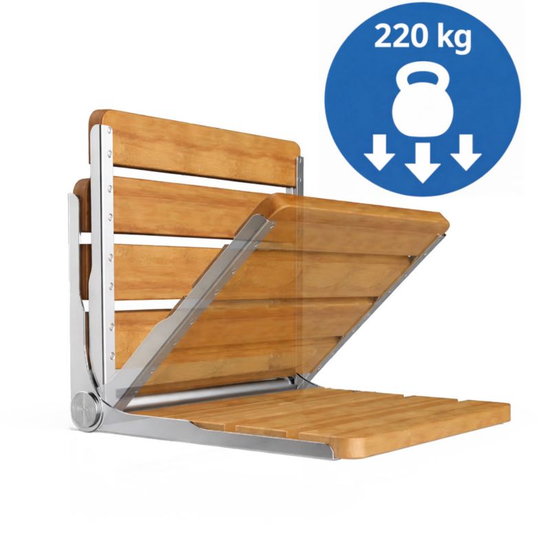 Sammenklappeligt Brusesæde i Rustfrit Stål og Rød Eg 220 kg 40x34 cm