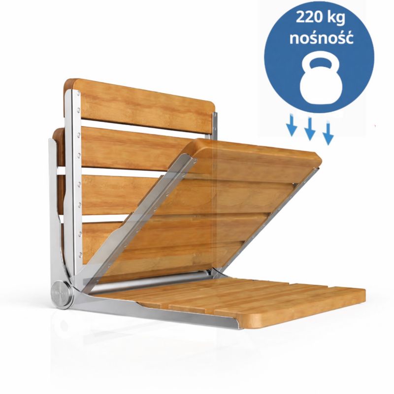 Sammenklappeligt Brusesæde i Rustfrit Stål og Rød Eg 220 kg 40x34 cm