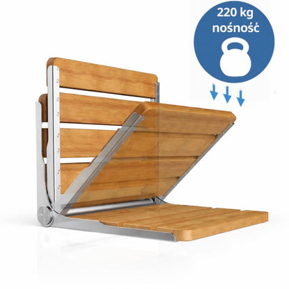 Sammenklappeligt Brusesæde i Rustfrit Stål og Rød Eg 220 kg 40x34 cm