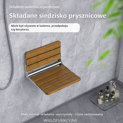Sammenklappeligt Brusesæde i Rustfrit Stål og Rød Eg 220 kg 40x34 cm