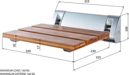Sammenklappeligt Brusesæde Bambus 32x32 cm Op til 160 kg