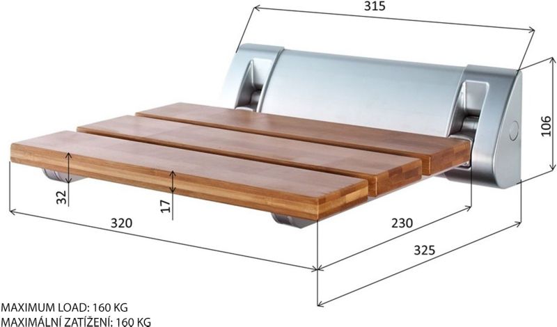 Sammenklappeligt Brusesæde Bambus 32x32 cm Op til 160 kg