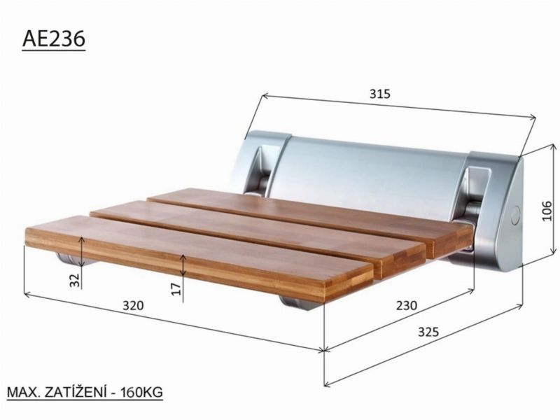 Sammenklappeligt Brusesæde Bambus 32x32 cm Op til 160 kg