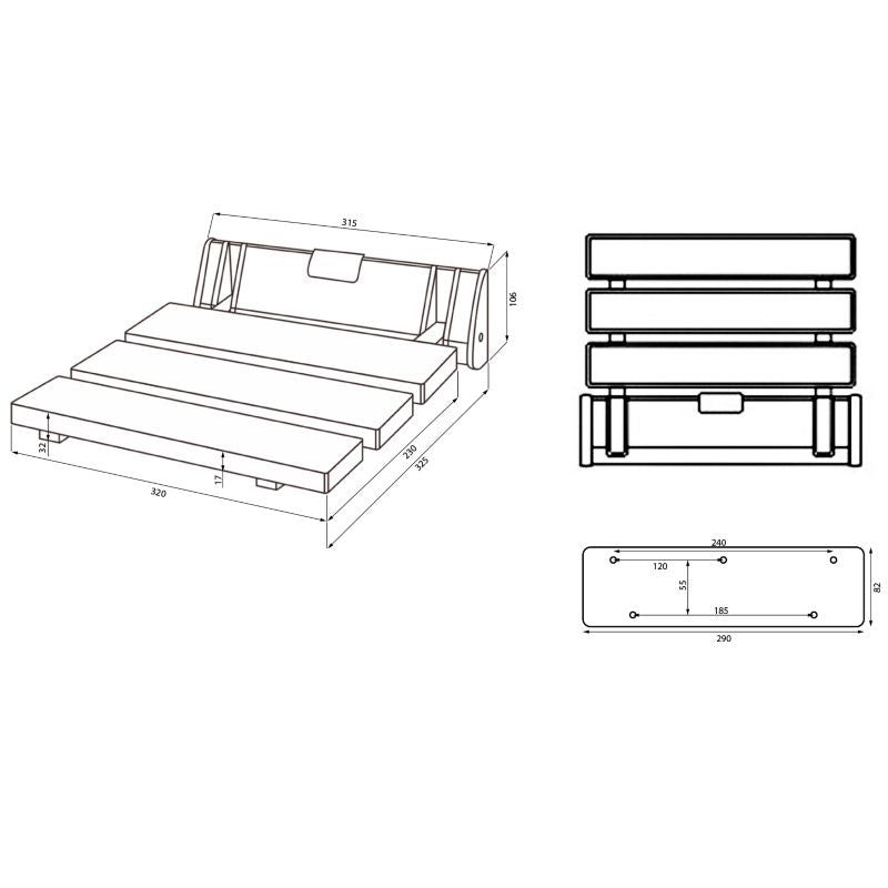 Sæde til Bruser Sammenklappeligt 32x32,5 cm Hvid 160 kg