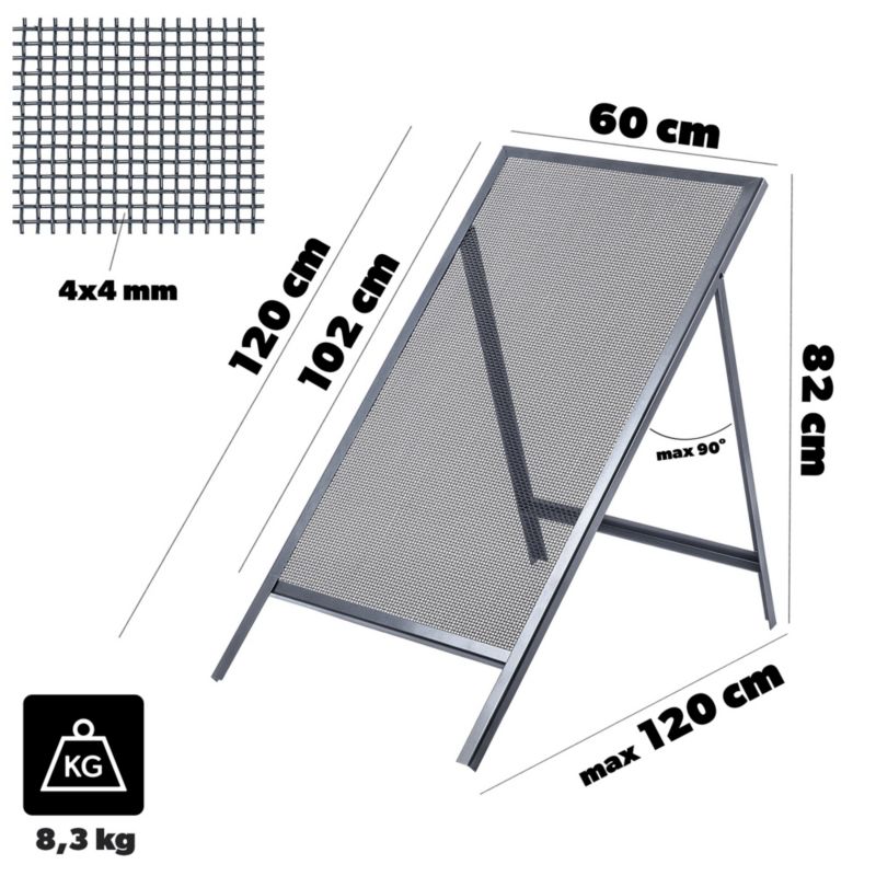 KADAX byggesigte til sand, jord og grus 120 x 60 cm med 4 mm maskestørrelse