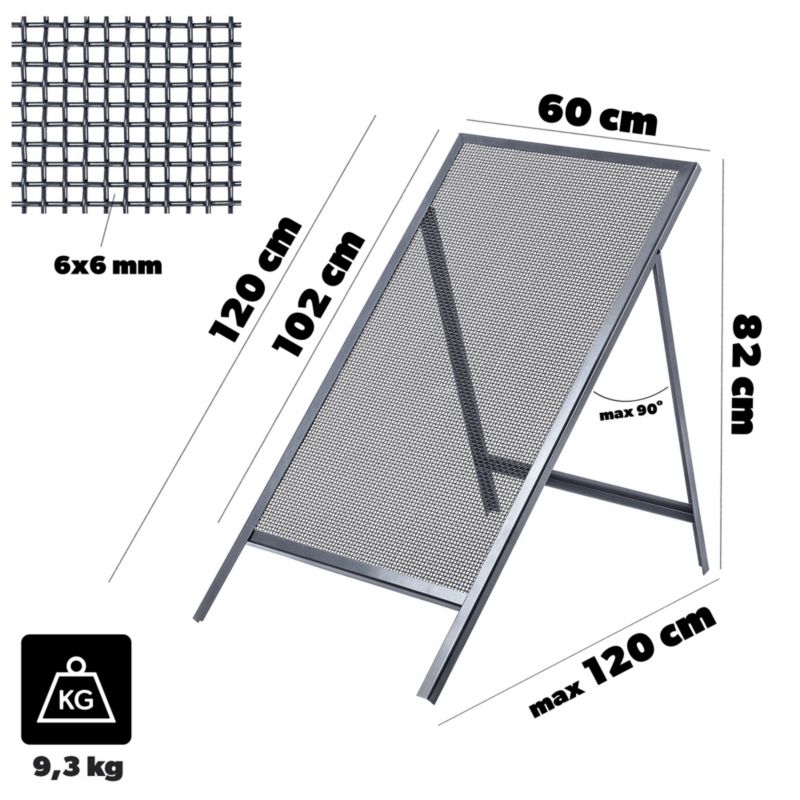 KADAX byggesigte til sand, jord og grus 120x60 cm med 6 mm maskestørrelse