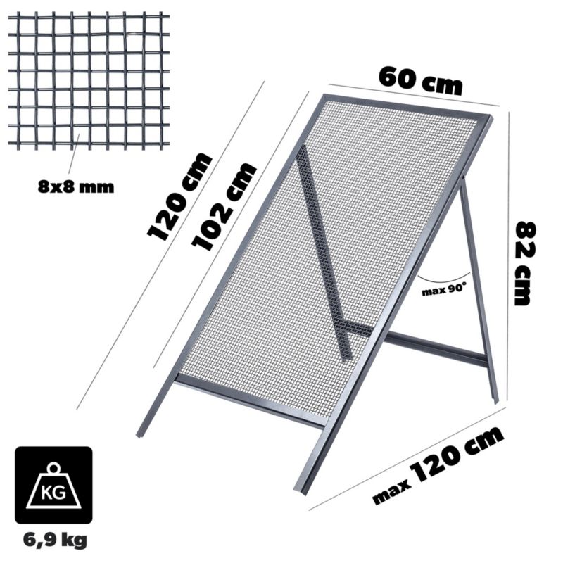 Byggesigte KADAX til Sand, Jord og Grus 120 x 60 cm med 8 mm Maske