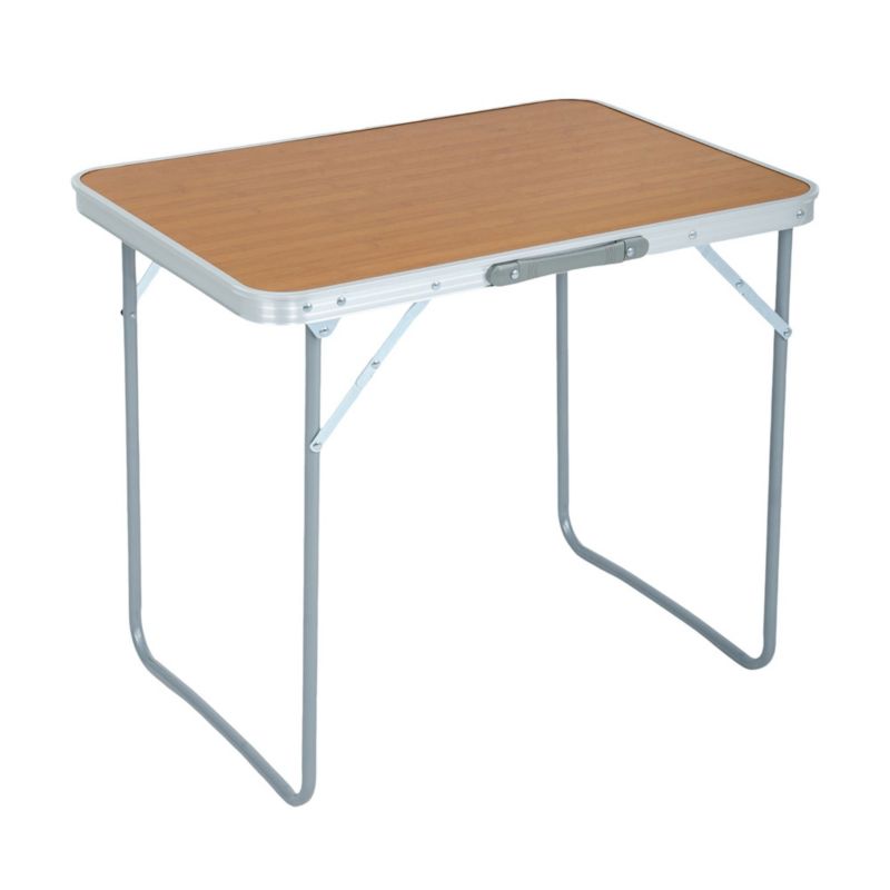 Sammenklappeligt campingbord ARES i aluminium med trælook, mål 70 x 60 x 50 cm, 1 stk.