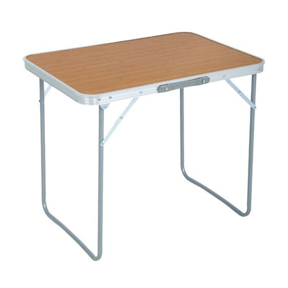 Sammenklappeligt campingbord ARES i aluminium med trælook, mål 70 x 60 x 50 cm, 1 stk.