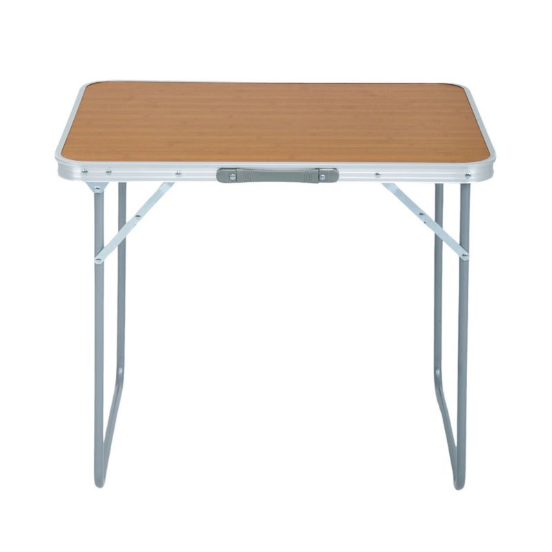 Sammenklappeligt campingbord ARES i aluminium med trælook, mål 70 x 60 x 50 cm, 1 stk.