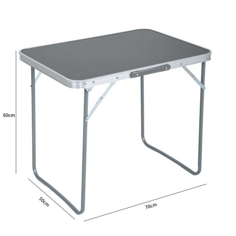 Sammenklappeligt campingbord ARES i gråt aluminium, mål 70 x 60 x 50 cm, 1 stk.