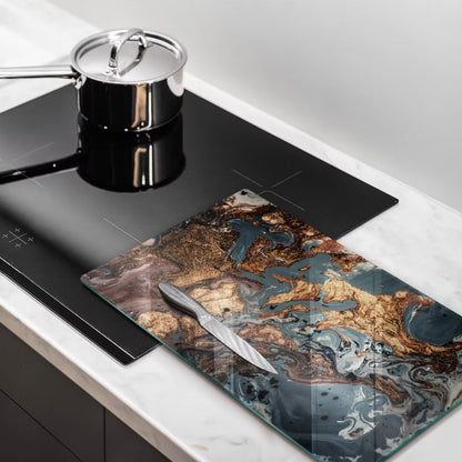 Skærebræt i Glas 30x52 cm Marmorprint Grå med Guld