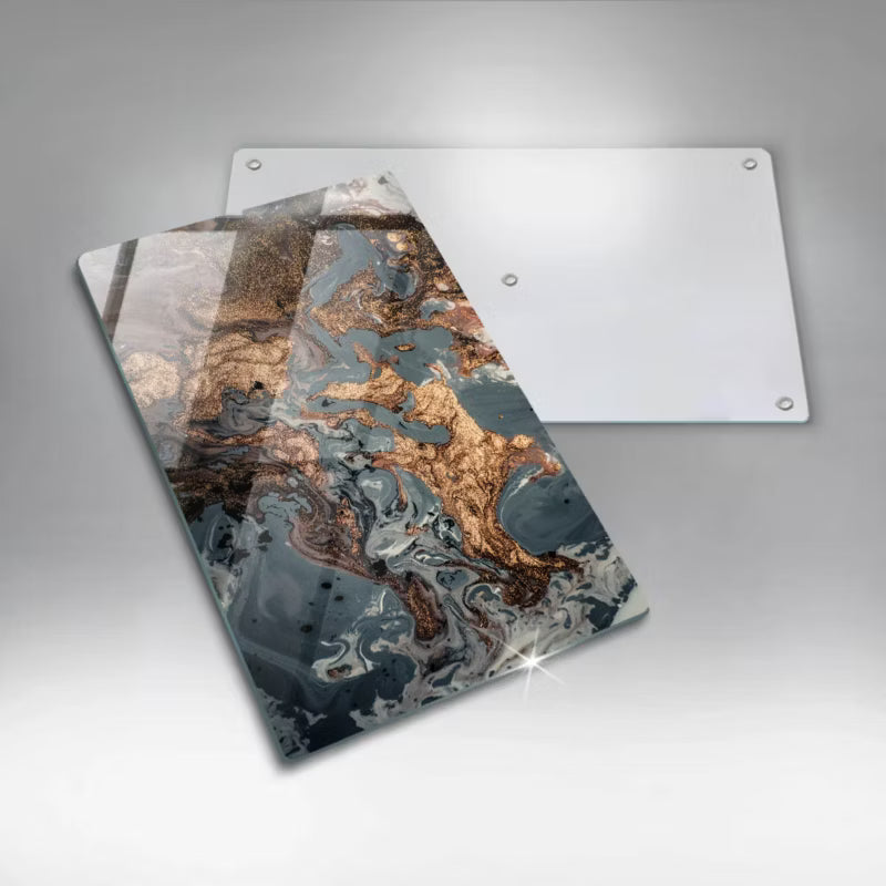 Skærebræt i Glas 30x52 cm Marmorprint Grå med Guld