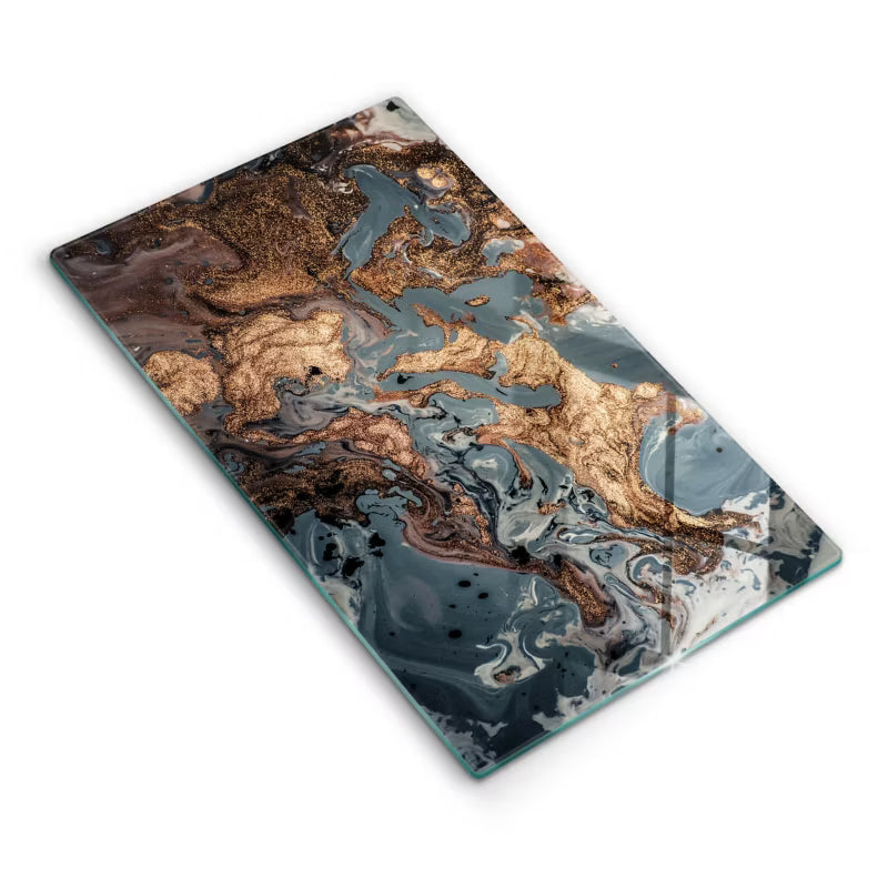 Skærebræt i Glas 30x52 cm Marmorprint Grå med Guld