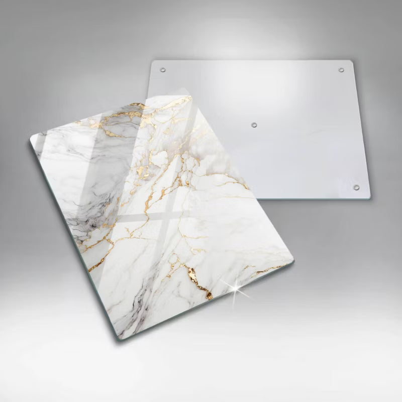 Skærebræt i Glas 40x52 cm Lyst Marmor med Guld