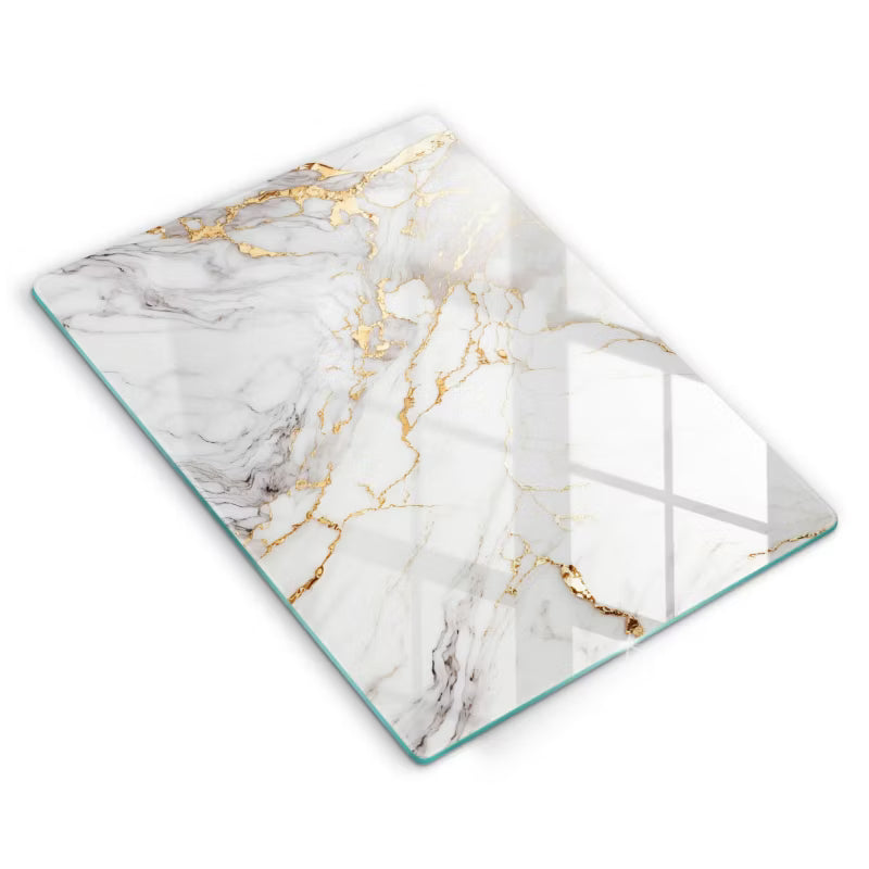 Skærebræt i Glas 40x52 cm Lyst Marmor med Guld