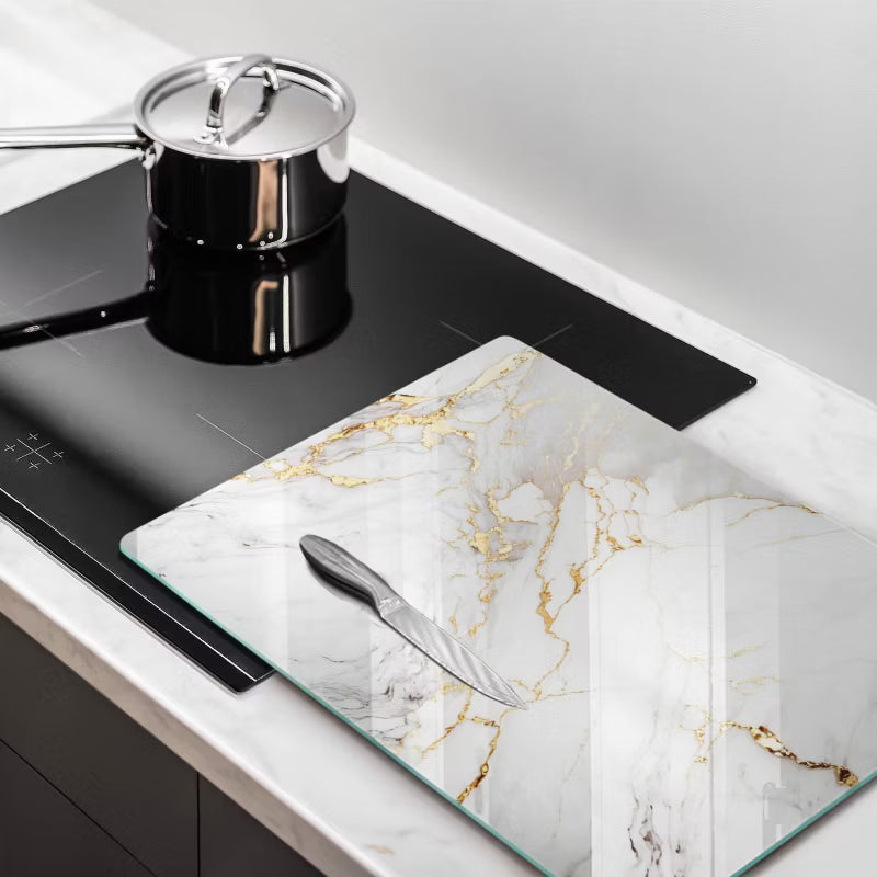 Skærebræt i Glas 40x52 cm Lyst Marmor med Guld