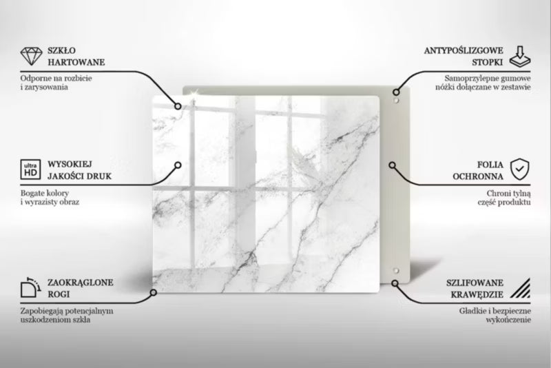 Skærebræt i Glas 60x52 cm Marmorlook Hvid