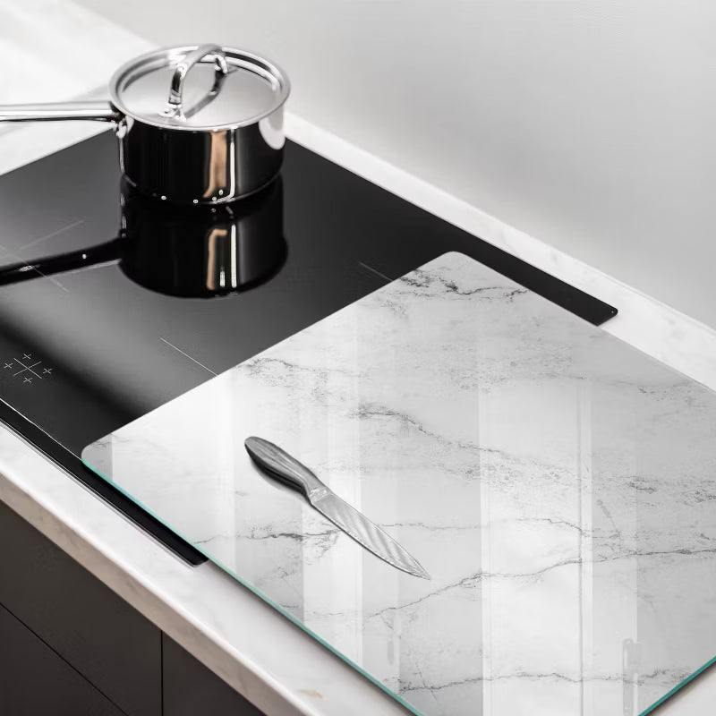 Skærebræt i Glas 60x52 cm Marmorlook Hvid