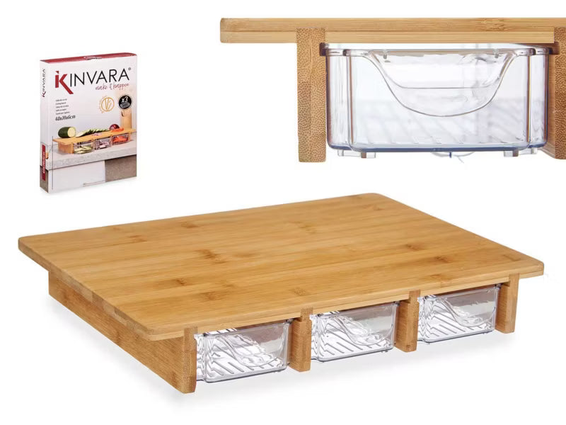 Skærebræt med 3 Bakker 40x28 cm Brun Bambus