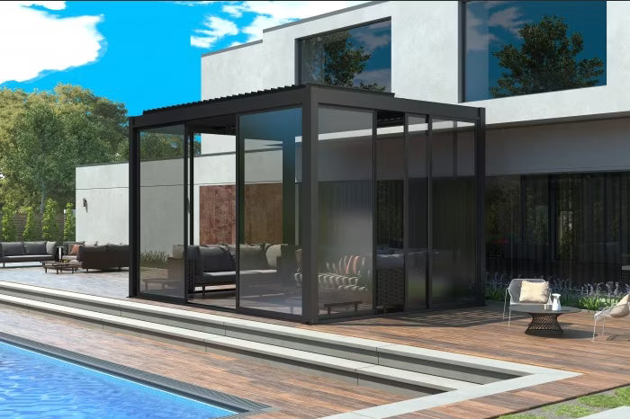 Skydedør Luxe 370x218 cm Hærdet Glas Antracit