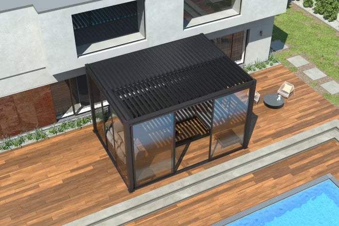 Skydedør Luxe 370x218 cm Hærdet Glas Antracit