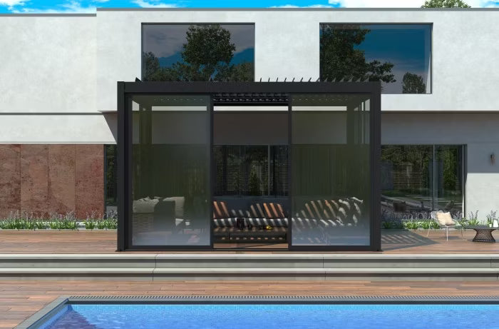 Skydedør til Pergola 270x238 cm Hærdet Glas Antracit