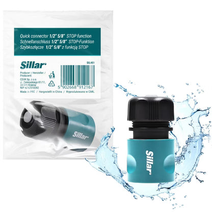 Slangekobling 1/2"-5/8" med Vandstop Sort