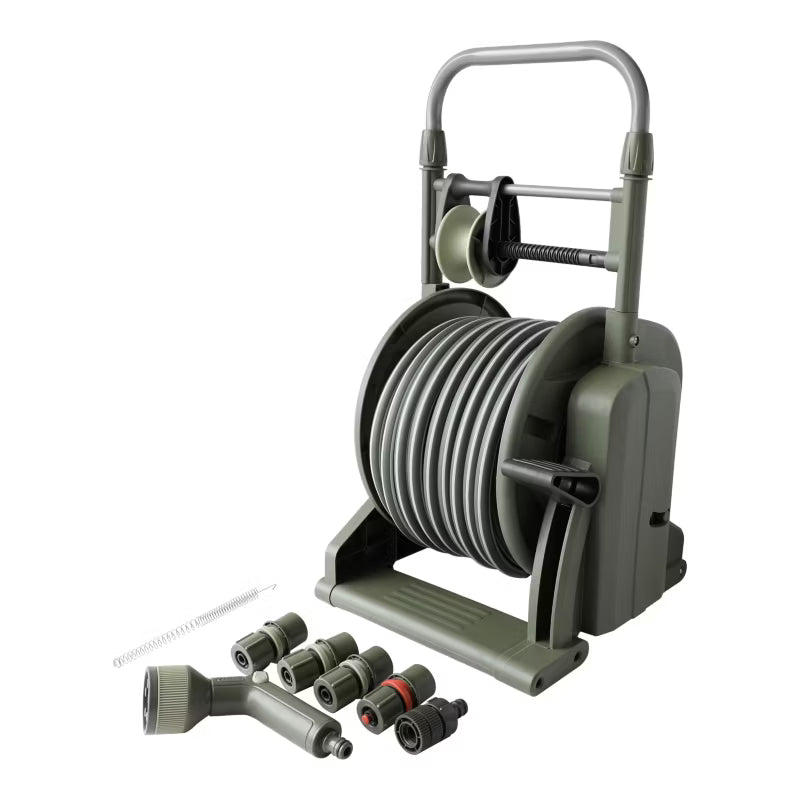 Slangetromle med Slange 25 m 1/2" Grøn med Fodpedal