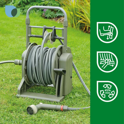 Slangetromle med Slange 25 m 1/2" Grøn med Fodpedal