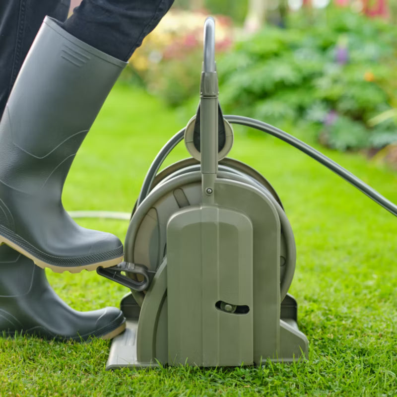 Slangetromle med Slange 25 m 1/2" Grøn med Fodpedal