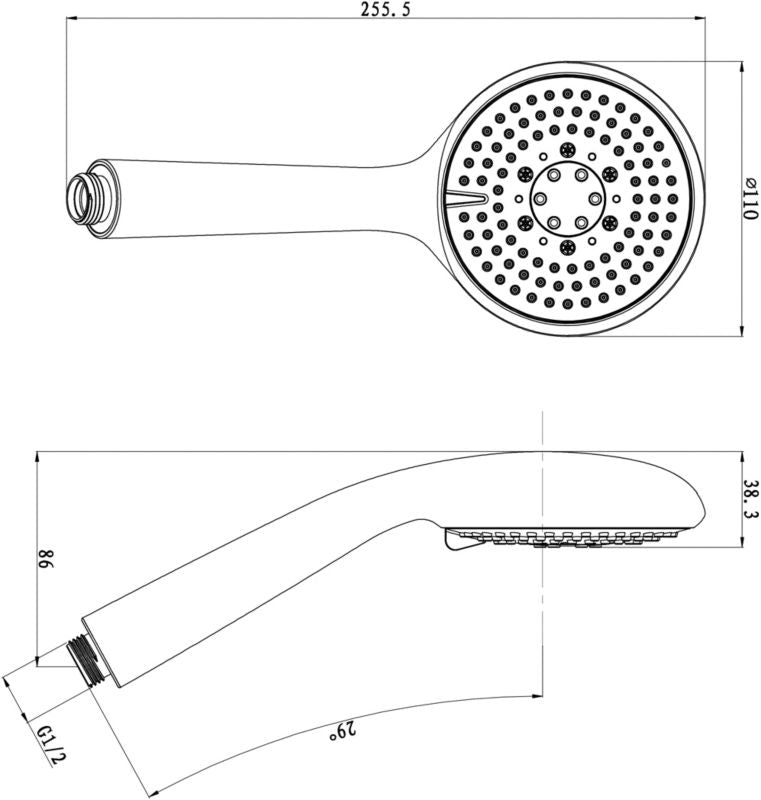 3-Funktions Brusehoved Cavally Rund Sort 110 mm