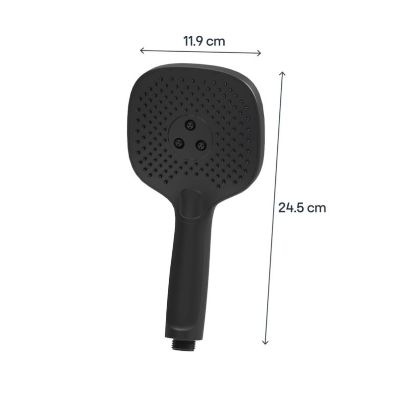 3-Funktions Brusehoved Firkantet Sort 24,4 cm ABS