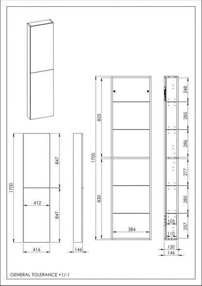 Badeværelsesskab Style 41,6 x 14,6 x 170 cm Hvid Højglans | 8445662022038