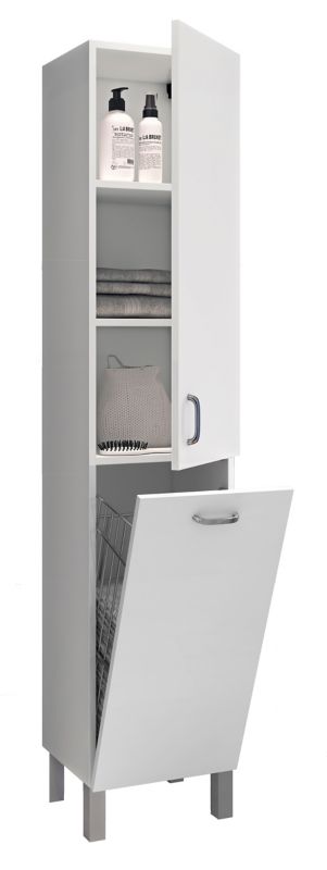 Højt badeværelsesskab Claso 35x30x170 cm Hvid med vasketøjskurv