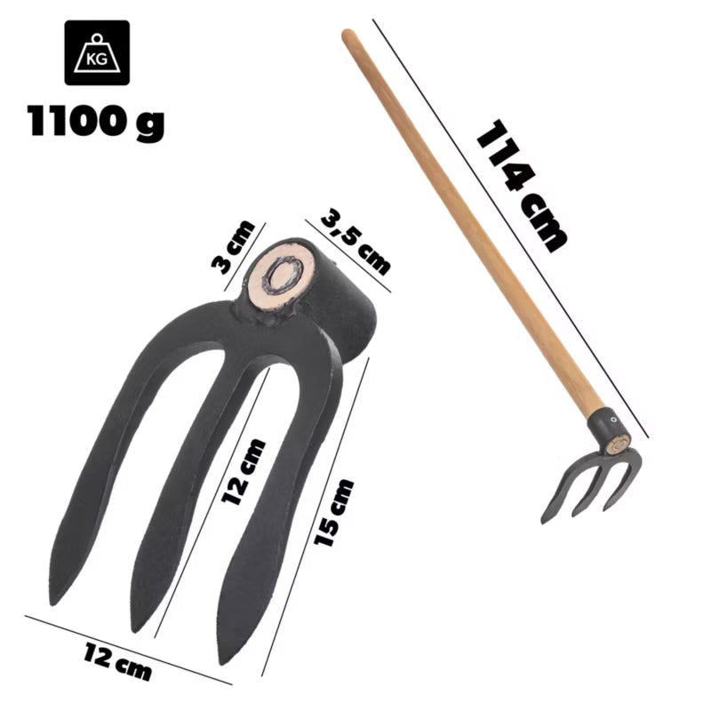 Smedet Hakke 3-Tand 114 cm Stål med Skaft