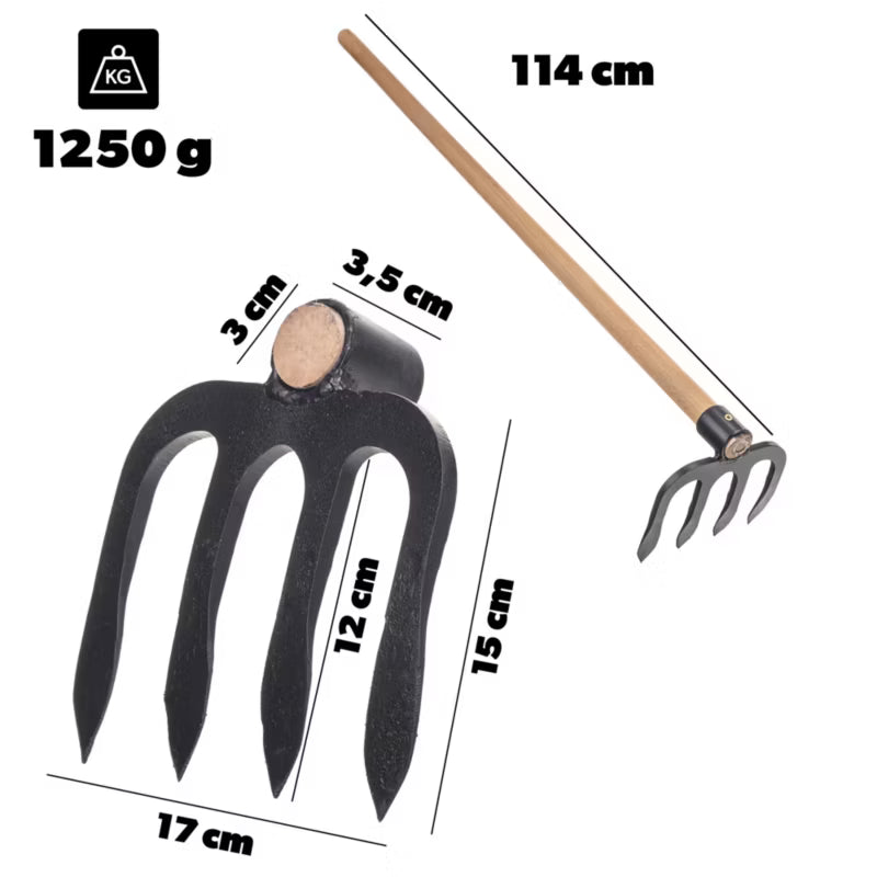 Smedet Havehakke 4 Tænder 114 cm Træskaft