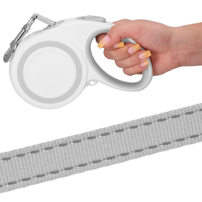 Automatisk hundesnor Springos L - til hunde op til 50 kg, båndlængde 5 m, hvid-grå, 1 stk.