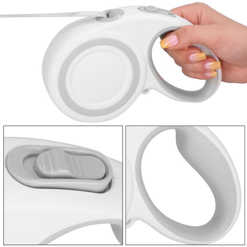 Automatisk hundesnor Springos L - til hunde op til 50 kg, båndlængde 5 m, hvid-grå, 1 stk.