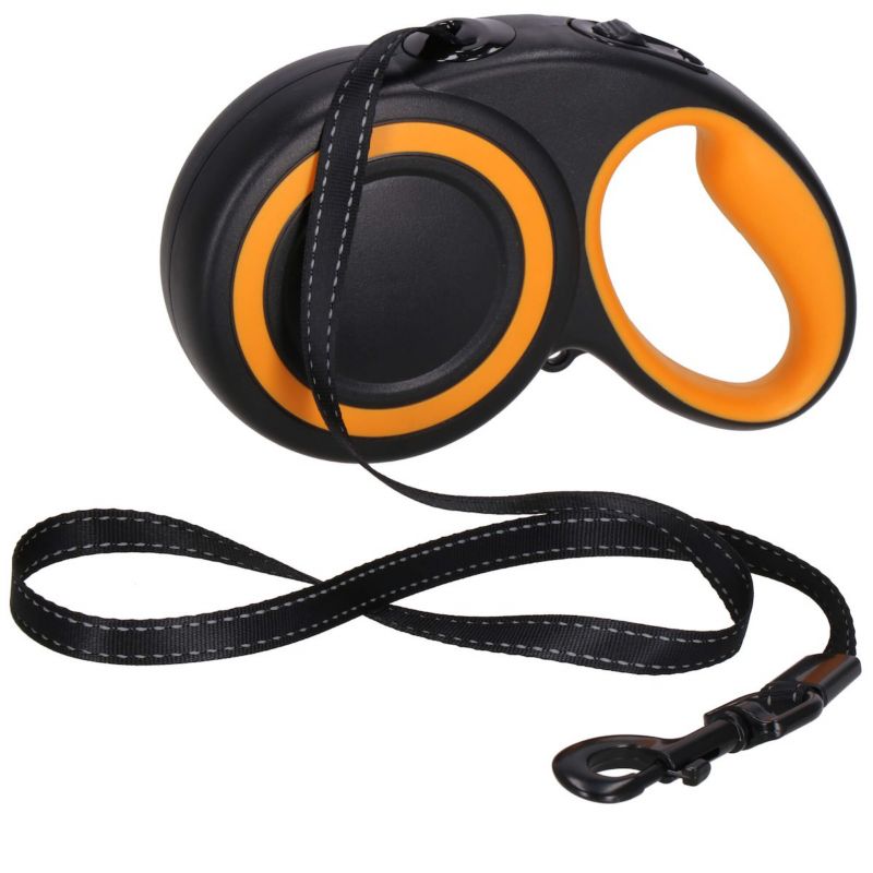 Automatisk båndline til hund Springos 5 m - til op til 50 kg, sort-orange, 1 stk.
