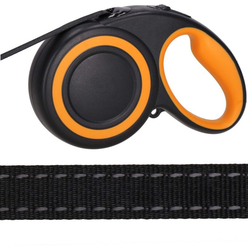 Automatisk båndline til hund Springos 5 m - til op til 50 kg, sort-orange, 1 stk.