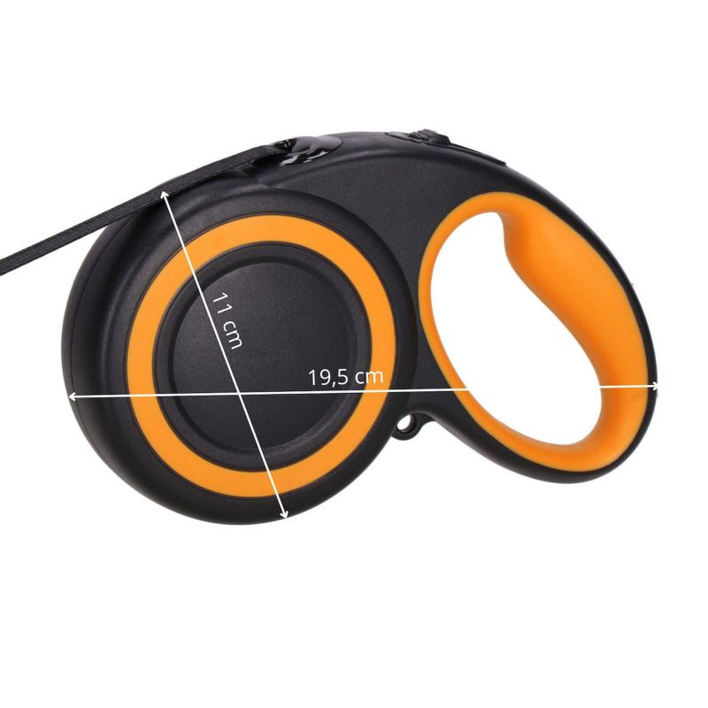 Automatisk båndline til hund Springos 5 m - til op til 50 kg, sort-orange, 1 stk.