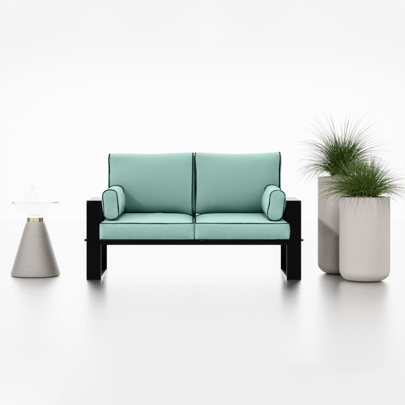 To-personers have-sofa Bettso Garten med sorte ben i turkis, 1 stk.
