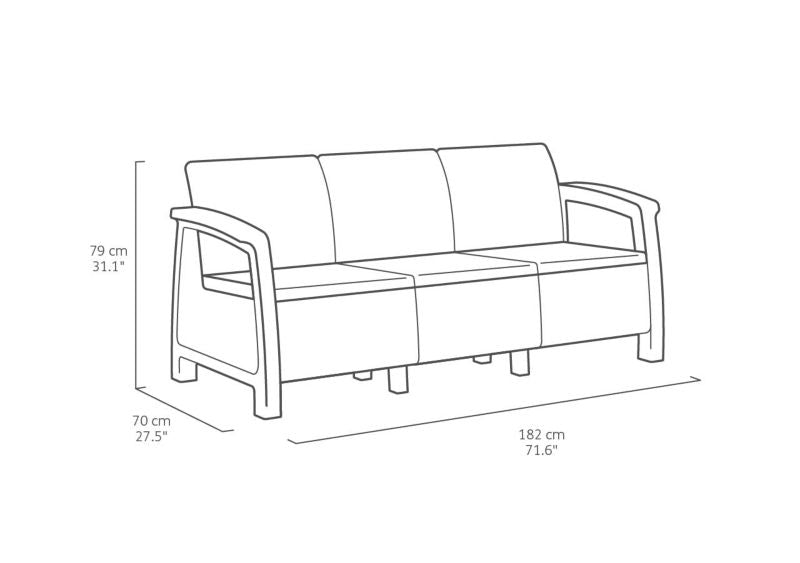 Keter Corfu Love Seat 3-personers have sofa i brun, 1 stk.