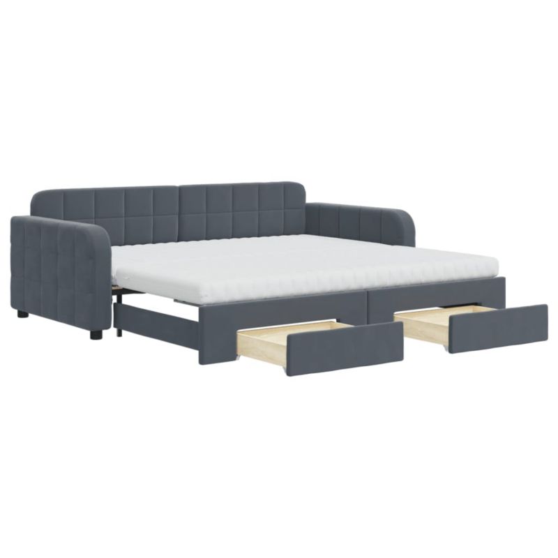 Sovesofa 90x190 cm Mørkegrå Fløjl med Skuffer