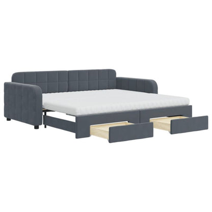 Sovesofa 90x190 cm Mørkegrå Fløjl med Skuffer